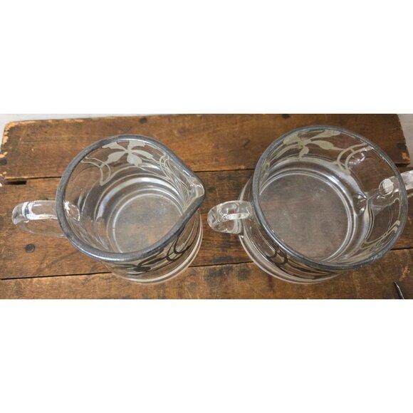 Antique Creamer & Sugar Set Clear Glass with Silver Overlay - Picture 4 of 9